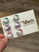 Kitty Tooth Earrings Pink, Green and Purple