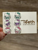 Kitty Tooth Earrings Pink, Green and Purple
