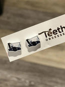 Enamel Dental Camera Earrings: Handmade Stainless Steel Molar Studs