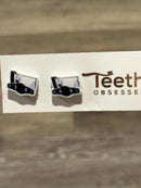 Enamel Dental Camera Earrings: Handmade Stainless Steel Molar Studs