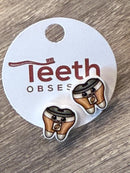 Kawaii Coffee Cup Tooth Earrings: Dental Hygienist Gift