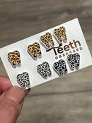 Glitter Cheetah Tooth Stud Earrings: Dental Hygienist Gift