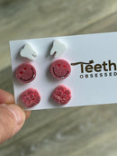 Dental Earring Trio: Tooth, Molar & Pink Smiling Tooth Studs