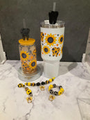 Sunflower Tooth Glass Tumbler: Dental Hygienist Gift with Charm