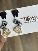 Dental Daisy , RCT and Black Glitter Earrings