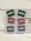 Glitter Typodont Earrings: Green, Pink, Purple