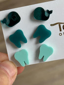 Dental Whale Mint Turquoise Tooth Earrings | Cute Dentist Jewelry | Dental Assistant & Hygienist Gift |
