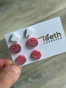 Dental Earring Trio: Tooth, Molar & Pink Smiling Tooth Studs