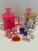 Valentine’s Day Dental Mug and Heart Glass Set | Tooth & Smile Straw Toppers | Dental Gift | Hygienist Assistant Gift | Love Teeth