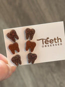 Brown Tooth Dental Earrings, Rose Gold Teeth Earrings, Tooth Studs, RDH, Hygienist, Dental Hygiene Gift, Dental Assistant