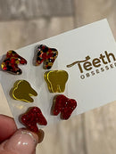 Red and Gold Dental Earrings, Teeth Earrings, Tooth Earrings, Glitter Tooth Earrings, Dental Hygiene Gift Dental Assistant