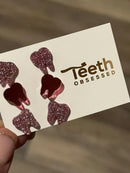 Valentine Rose Gold Dental Earrings, Glitter Studs, Teeth Earrings, Dental Laboratory, Dental Hygiene Gift, Dental Assistant