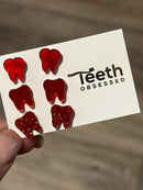 Red Swirl Earrings, Red Dental Glass Earrings, Red Teeth Earrings, Dental Assistant, Dental Hygienist, Dental Gift