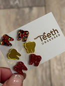 Red and Gold Dental Earrings, Teeth Earrings, Tooth Earrings, Glitter Tooth Earrings, Dental Hygiene Gift Dental Assistant