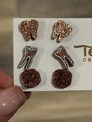 Rose Gold Dental Earrings, Glitter Studs, RCT Teeth Earrings, Root Canal Teeth, Dental Hygiene Gift, Dental Assistant, Dental Graduation